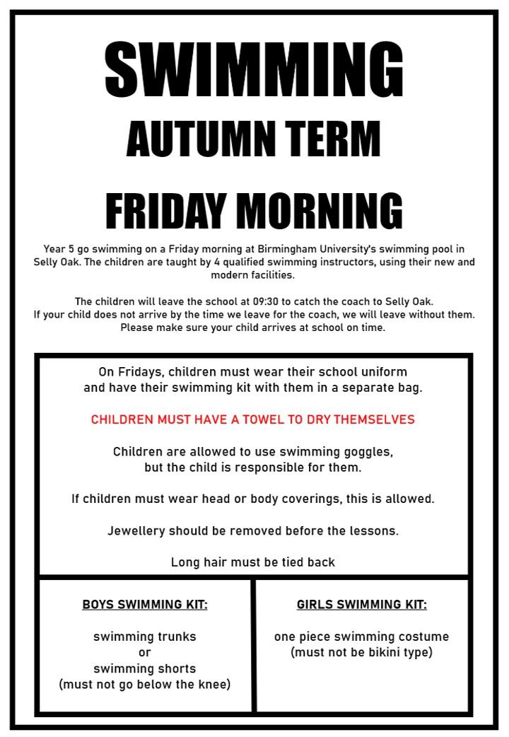 Swimming in Year 5 (Friday Morning)